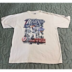 Sz L 1998 Starter New York Yankees Derek Jeter Baseball Tee Shirt White Vintage